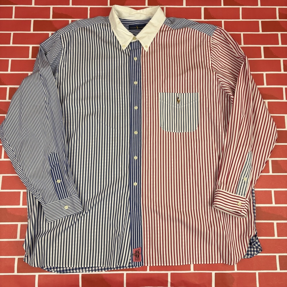 Ralph Lauren Colorblock Stripe Gingham Shirt Big Tall 3XB Long Sleeve Button Up